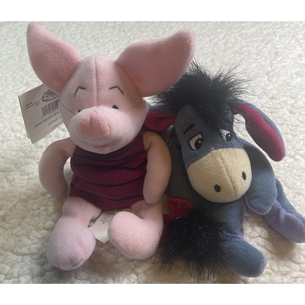 The Disney Store Beanbag Pooh Friends Plush - Eeyore, Piglet SET OF 2